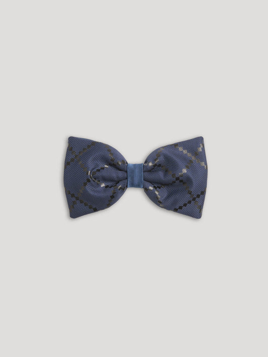 Blue bow tie with leather details. 