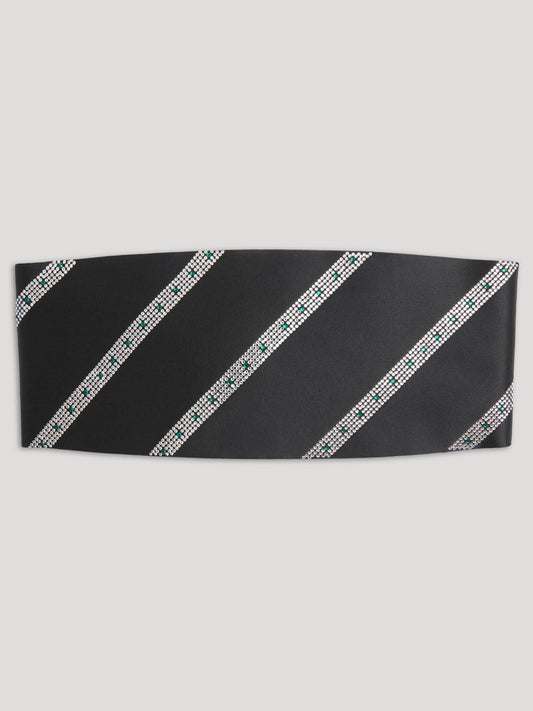 Black silk cumberbund with Swarovski crystal design.