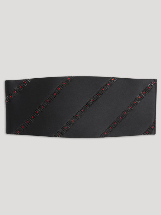 Black silk cumberbund with Swarovski crystal details.