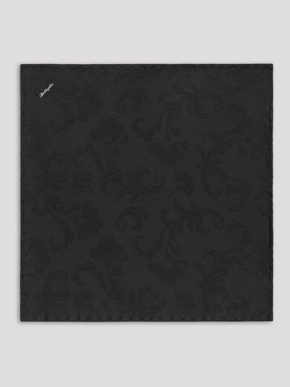 Black tone on tone silk handkerchief with floral details. 