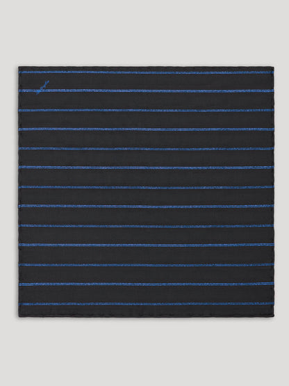 Black handkerchief with blue stripes. 