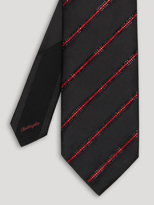 Black tie with red stripes.