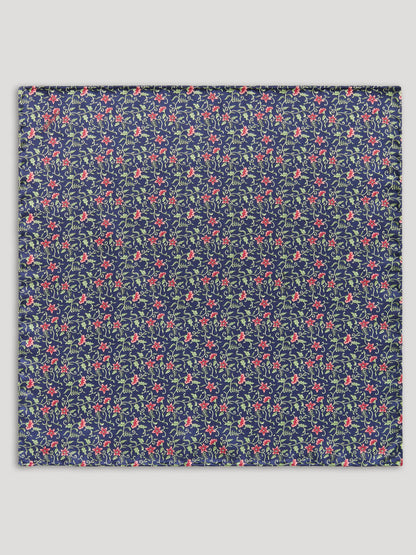 Navy handkerchief with pink and green flowers. 