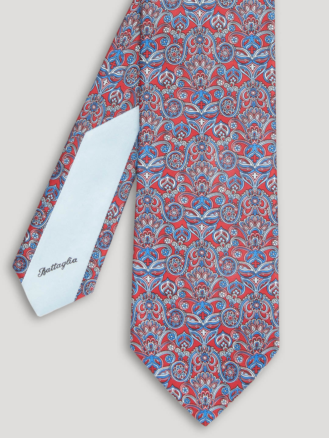 Blue and red floral design tie.