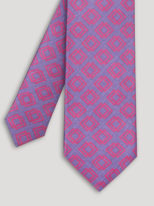 Pink and purple tie with geometric design.