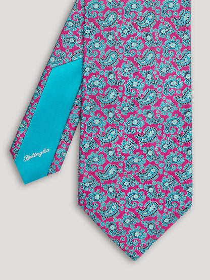 Electric blue and pink paisley tie. 