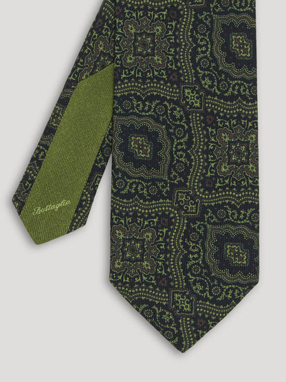 Green and black silk paisley tie. 