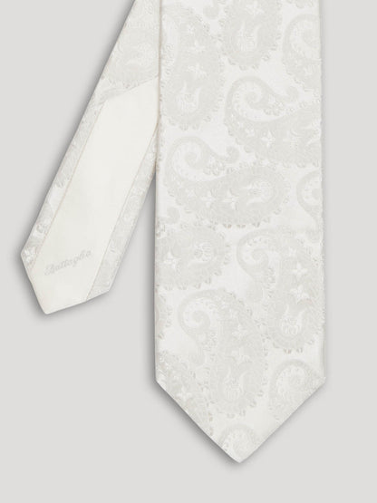 White paisley silk tie. 