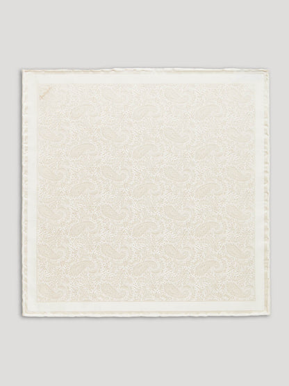Cream white paisley silk handkerchief. 